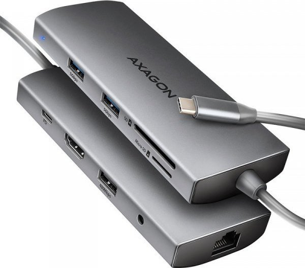 HUB USB Axagon HMC-8HLSA, USB C 3.2 Gen1, 9 në 1, HDMI 4K, gri