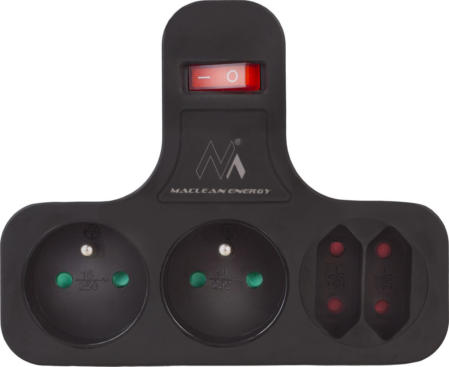 Prizë shumëfishe Maclean MCE224 E/B, 4 dalje, çelës ON/OFF, e zezë