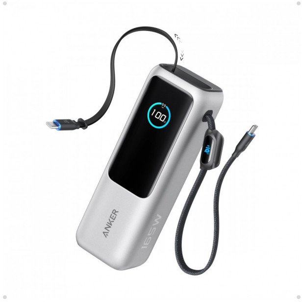 Karikues portativ Anker 25.000mAh, Power Bank 100W, me kabllo të integruara, i zi