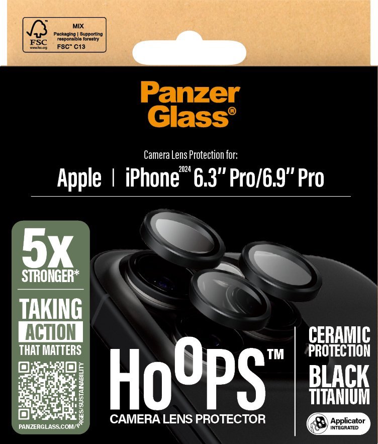 Mbrojtës lente PanzerGlass Hoops Ceramic, për iPhone 16 Pro 16 Pro Max, titanium