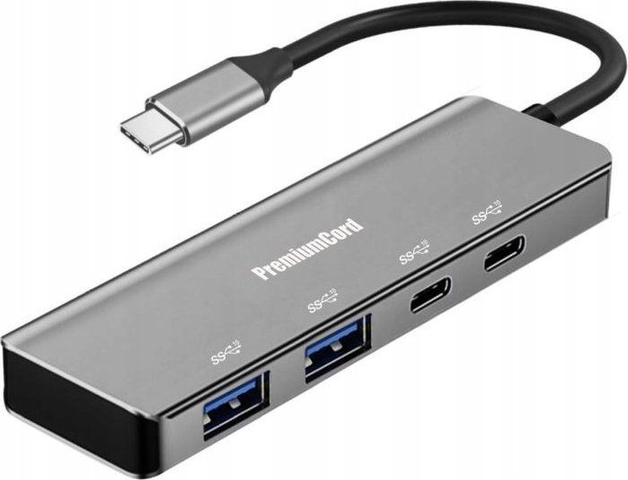 USB hub PremiumCord USB C, 2x USB 3.2 C, 2x USB 3.2 A 5Gbps, alumin gri