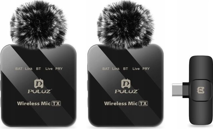 Безжичен микрофон Puluz Pu648B, 2x лавалиер, USB Type C, црн