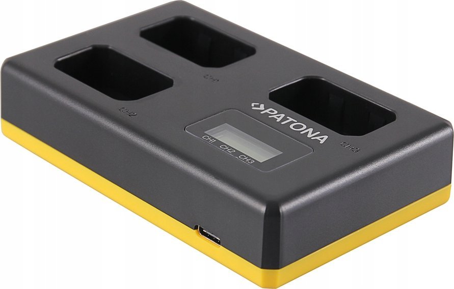 Karikues baterish PATONA Triple Pro Canon LP-E6, 3 slote, ekran LCD