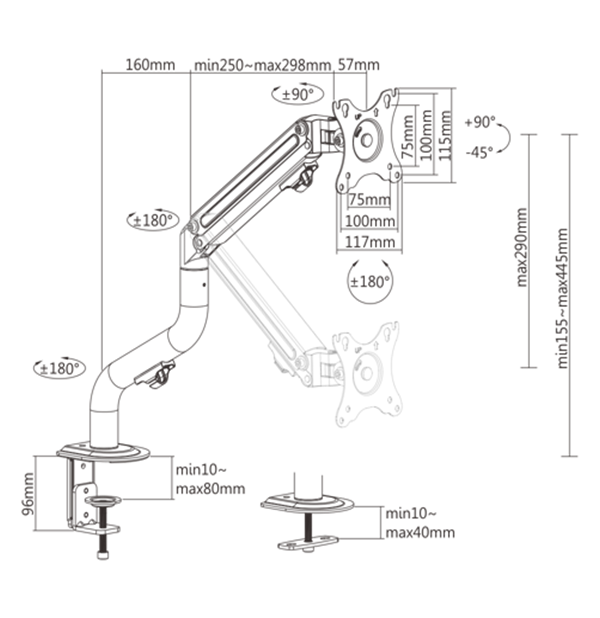 Mbajtëse monitori Gembird MA-DA1-02, 17-32", 8kg, e zezë