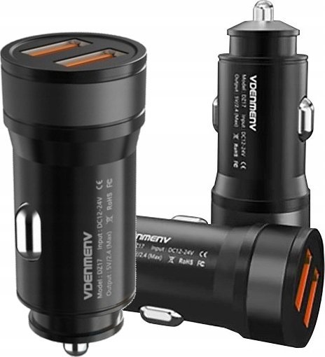 Полнач за автомобил Vega Denmen DZ17, 2.4A 2400mA, 2xUSB, црн