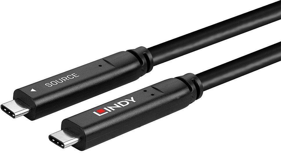 Kabllo USB C Lindy Type C Hybrid, 10m, USB 3.2 Gen 2 DP 1.4, e zezë
