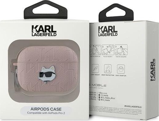 Kutí mbrojtëse Karl Lagerfeld Monogram Choupette Head Case, për AirPods Pro 2, rozë