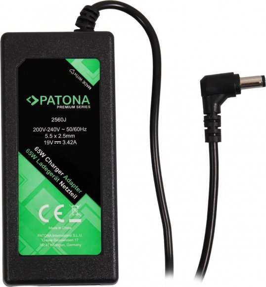 Adapter karikues PATONA për laptop, 65W 19V 3.42A, konektor 5.5x2.5mm, i zi