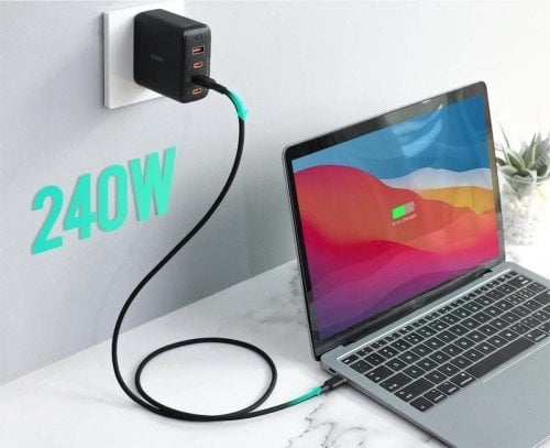 Kabllo USB C AUKEY CB-SCC241, Power Delivery 240W 5A, 1m, najlon, e zezë