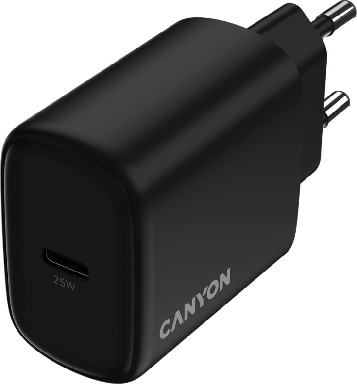 Полнач за ѕид CANYON OnCharge 250, 25W, 1x USB-C PD, ЕУ приклучок, црн