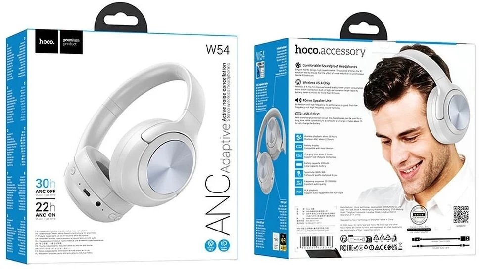 Kufje wireless Hoco W54 ANC Over Ear, Bluetooth, anulim aktiv i zhurmës, gri