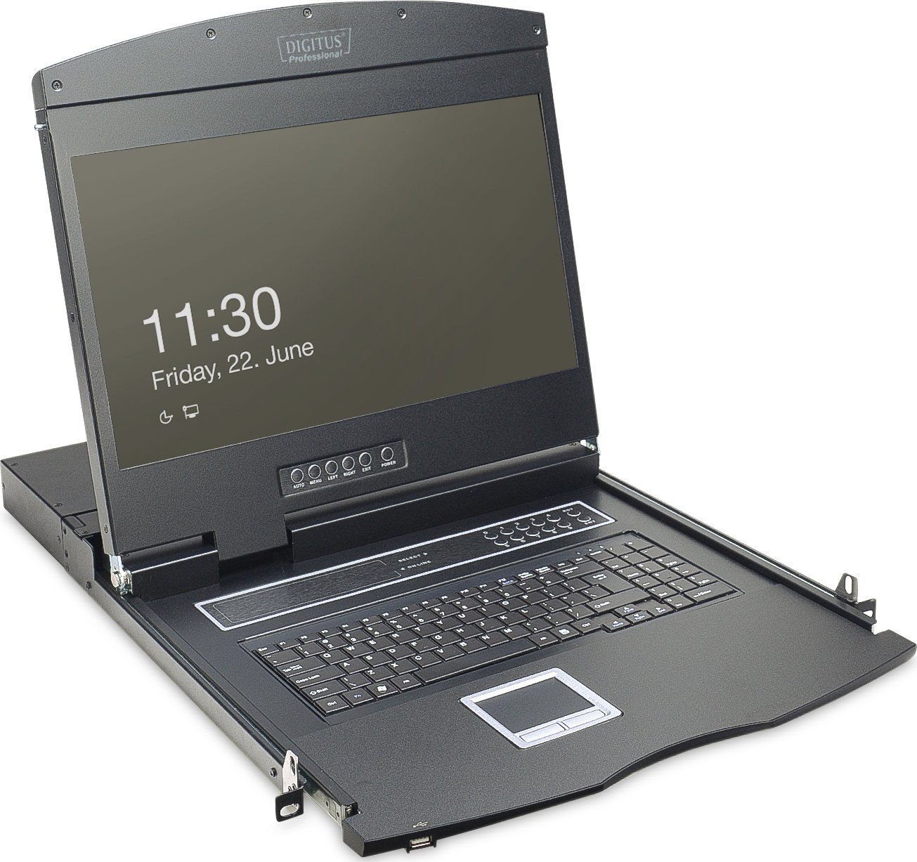 Konzolë LCD KVM Digitus 19", 1 port VGA, tastierë gjermane, e zezë