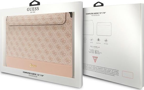 Futrollë laptopi Guess 4G Smooth, 13/14", PU, rozë
