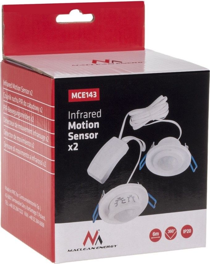 Senzor lëvizjeje Maclean MCE143 Dual PIR, për montim të fshehtë, i bardhë