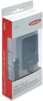 HubEdnet Micro USB OTG USB и читач на мемориски картички USB 2.0 Hub, црна боја