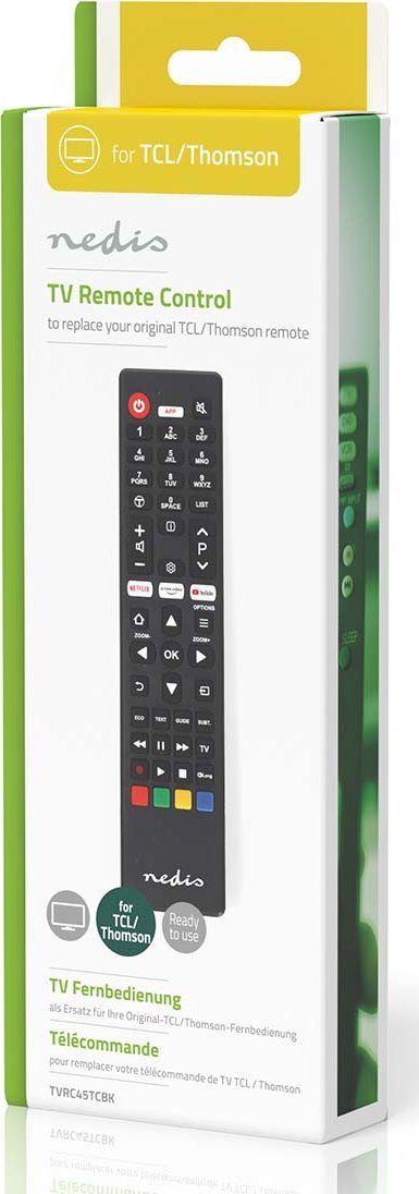 Telekomandë Nedis për TV TCL Thomson, infra të kuqe, butona Netflix Amazon Prime YouTube, e zezë