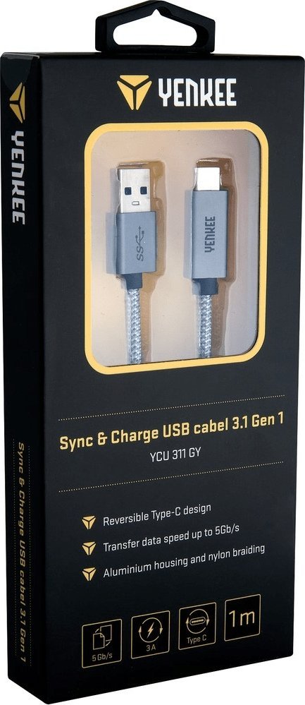 Kabllo USB C Yenkee YCU 311, USB 3.1 Gen 1, 5 Gb/s, gri