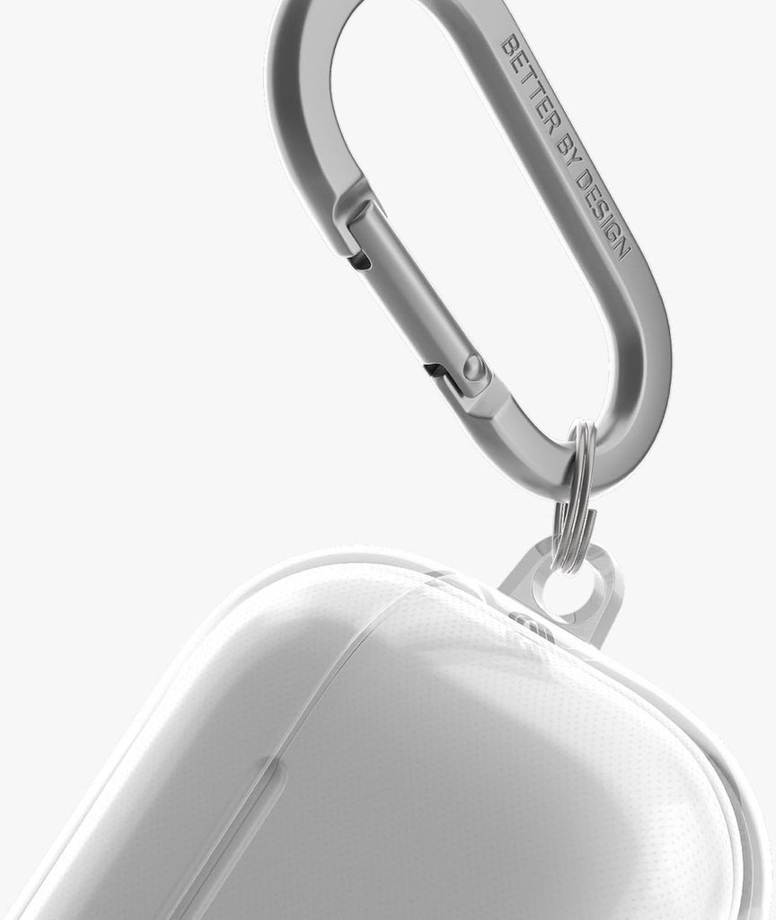 Futrollë për kufje Uniq Glass Case, transparente, me karabinë alumini