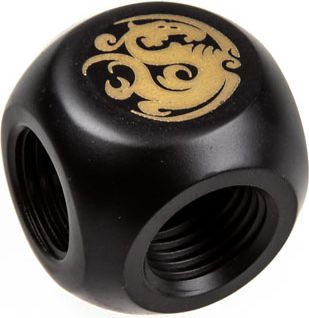 Përshtatës T për ftohje uji Bitspower BP-CBTMB, filetë 1/4", bronz i nikluar, i zi