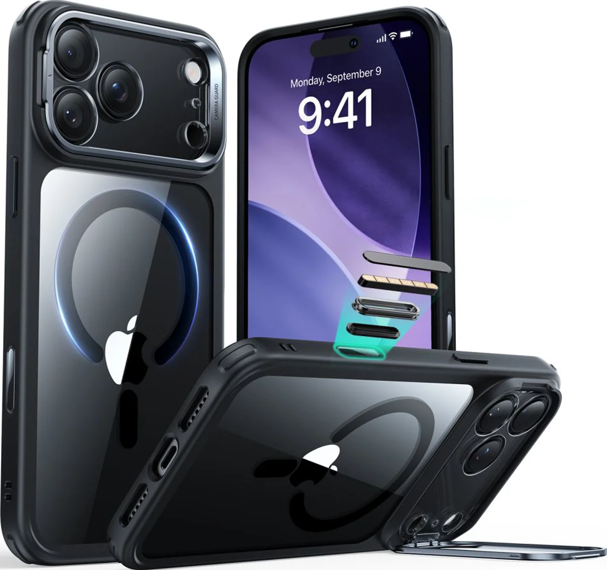 Mbrojtëse me mbajtëse ESR për iPhone 17 Pro, transparente/zezë