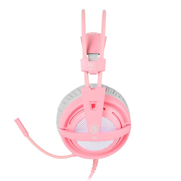 Kufje gaming Sades A6, 40mm, USB, rozë