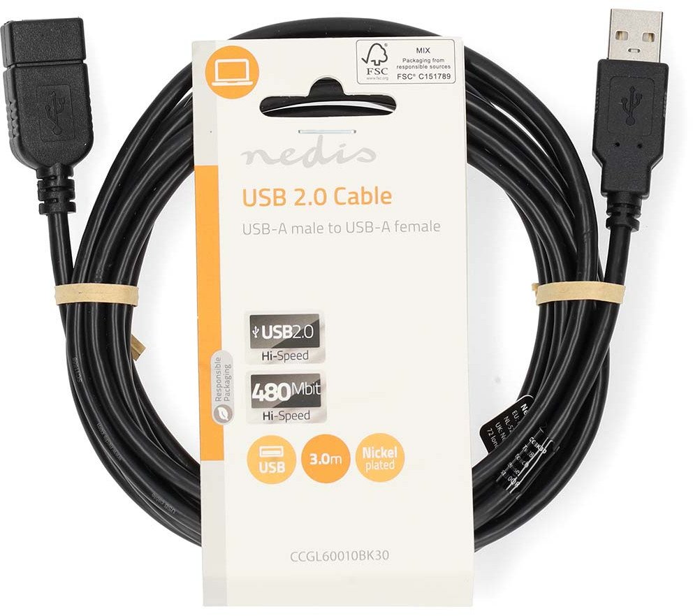 Kabllo USB Nedis CCGL60010BK30, USB A, 1m, e zezë