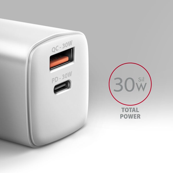 Karikues AXAGON ACU-PQ30, USB-A, USB-C, PD, QC4+, 30W, i bardhë