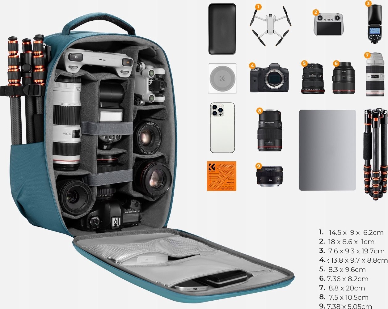 Çantë shpine K&amp;F Concept, për DSLR dhe drone, rezistente ndaj ujit, me mbulesë shiu, e zezë
