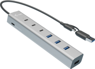 USB HUB I-TEC метален за полнење 7 порти, 3x USB-C, 4x USB-A, сиво металик