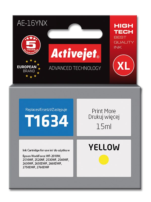 Ngjyrë për printer Activejet AE-16YNX (zëvendësim për Epson 16XL T1634), 15 ml, e verdhë