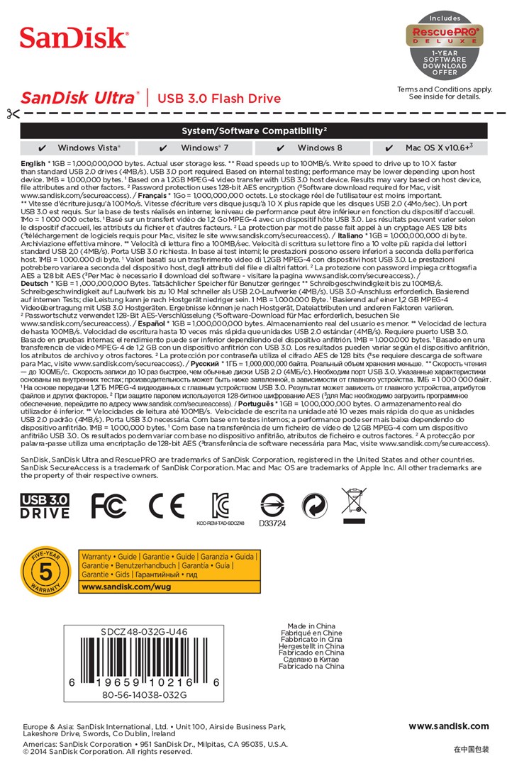 USB SanDisk Ultra, 32 GB, USB Type-A