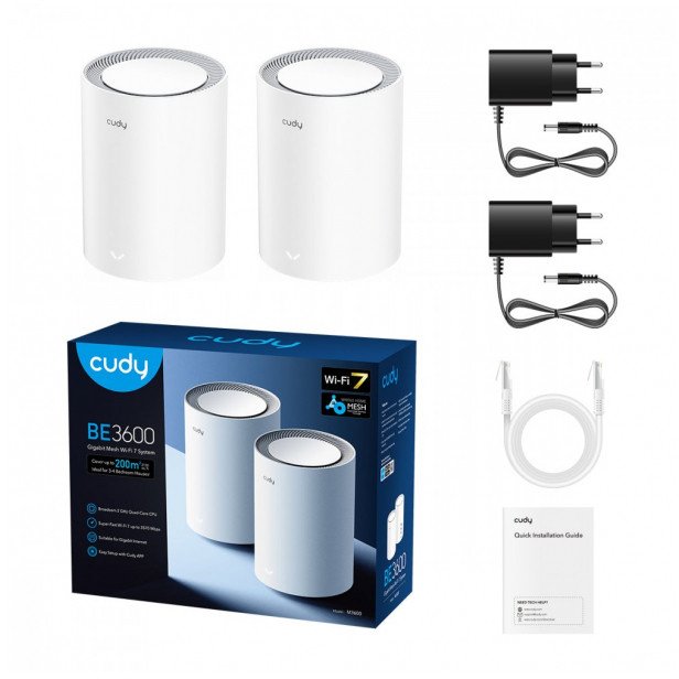 Sistem WiFi Mesh Cudy BE3600, WiFi 7 Dual Band, 3.6 Gbps, i bardhë