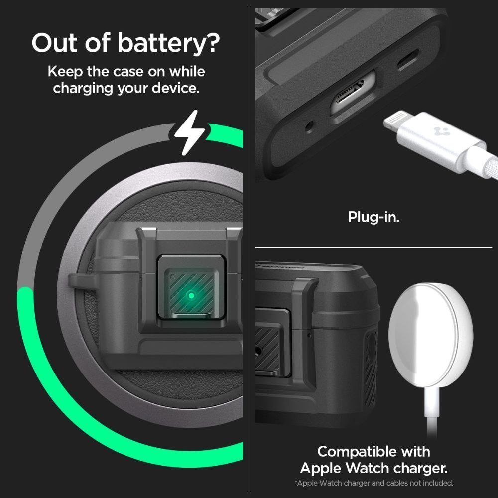 Mbulesë mbrojtëse Spigen Lock Fit për Apple AirPods Pro 1 2, kutizë e fortë, e zezë