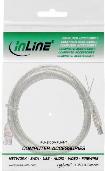 Kabllo USB InLine Type A male - B male, transparente, 0.5m (34505T)