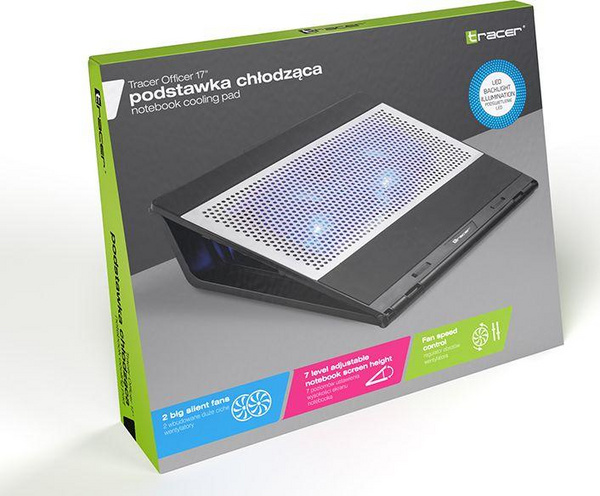 Ладилник за лаптоп Tracer Officer TRASTA46890, 17\", 2 вентилатори, сино ЛЕД