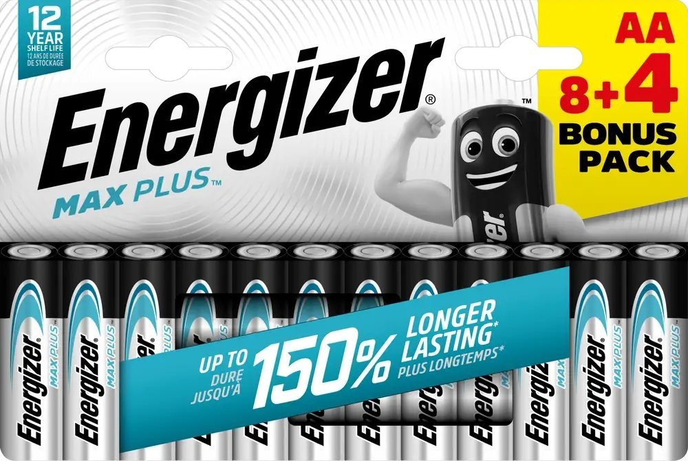 Bateri alkaline Energizer Max Plus LR06 AA, paketim 12 copë