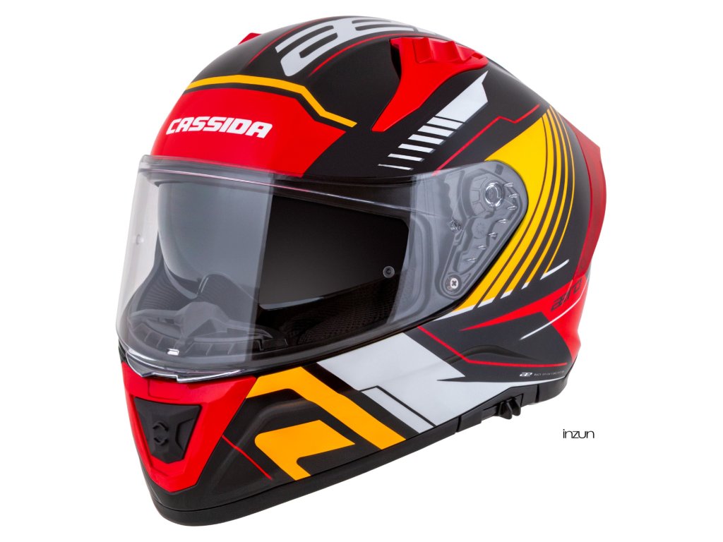 Helmetë moto CASSIDA Aero Drome 2026, integrale, polikarbonat, e zezë metalike portokalli e kuqe e bardhë