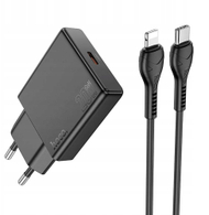 Karikues muri Hoco N37 Slim, 30W PD QC, kabllo USB C në Lightning 1m, i zi