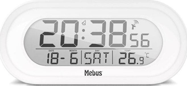 Дигитален будилник Mebus 25808, син екран, мерење температура °C, бел