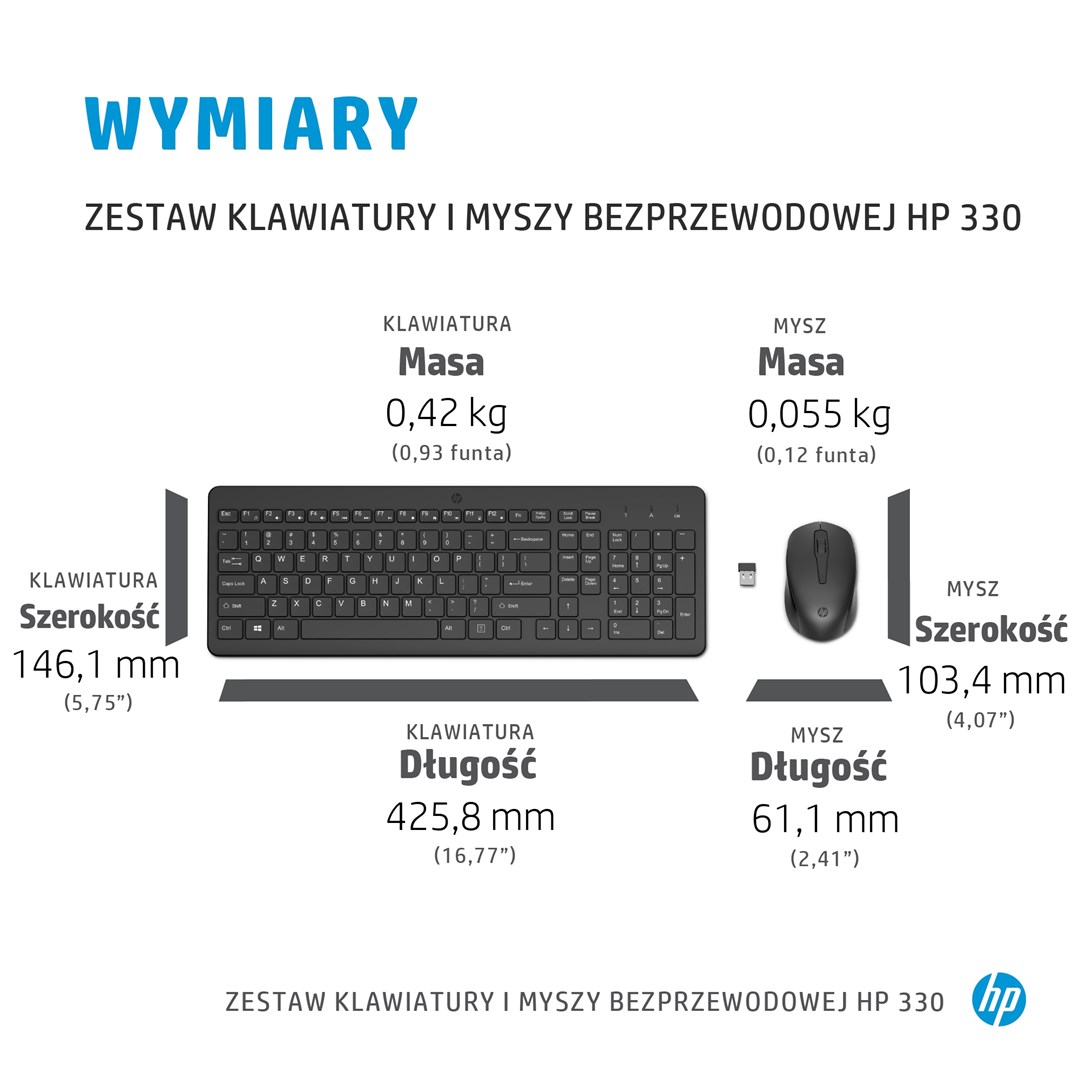 Set tastierë dhe maus Hewlett Packard 330, Wireless, ENG, e zezë