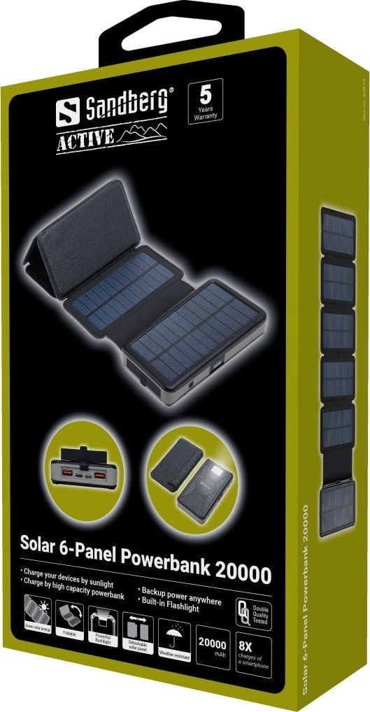 Powerbank Sandberg Solar 6 Panel 420-73, 20000mAh, 20W PD, i zi