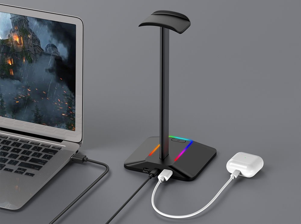 Држач за слушалки Mozos, RGB, пластика, Црна