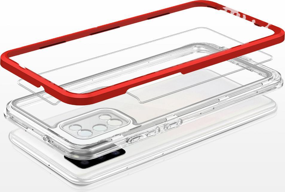 Mbulesë telefoni Hurtel Clear 3in1 për Samsung Galaxy A03s, xhel fleksibël, kornizë mbrojtëse, e kuqe