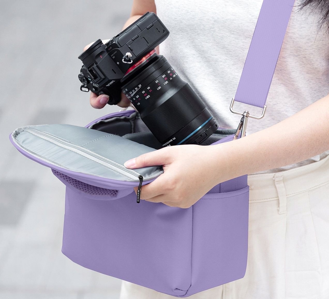 Çantë sling fotografike K&amp;F Concept KF13.179V7, 5L, për DSLR dhe dron, vjollcë