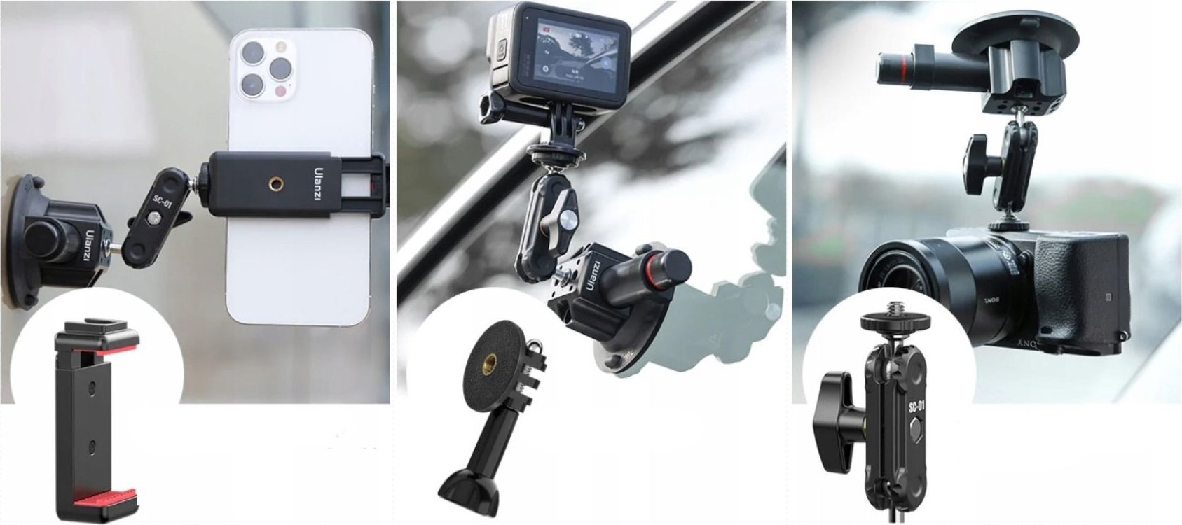 Држач со вшмукувачка чаша Ulanzi SC-01, за телефон и камера, црн