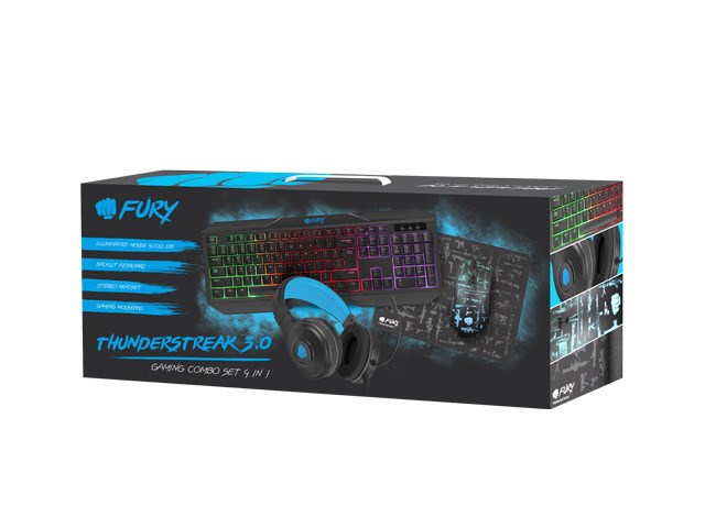 Set tastierë, maus dhe kufje FURY Thunderstreak 3.0, i zi