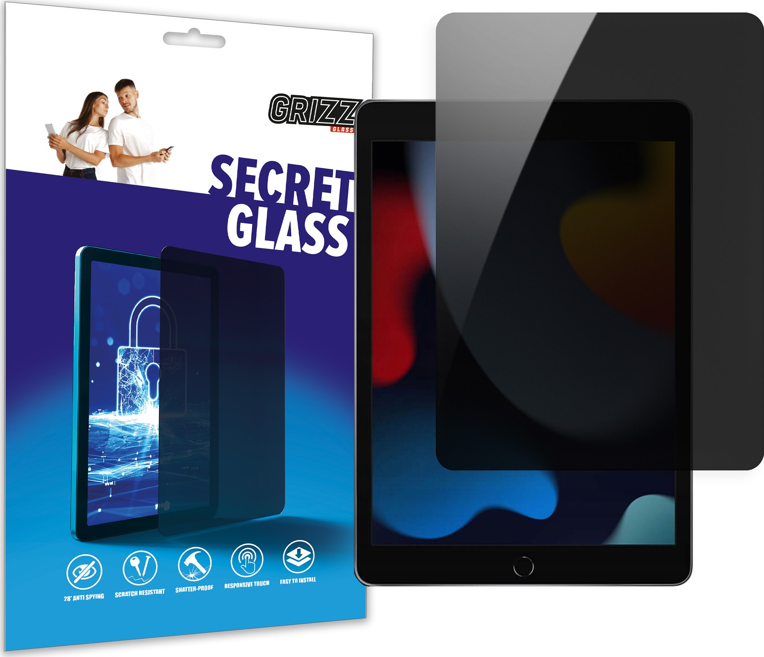 Заштитно стакло Grizzprotector за Apple iPad 9.7 2017 2018, ефект на приватност, висока транспарентност