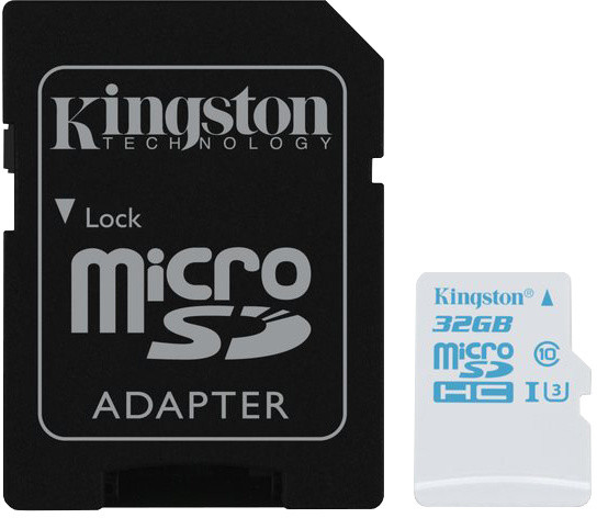MicroSDHC Kingston Class 10 UHS-I U3 + adapter SD, 32GB