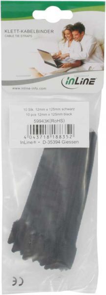 Organizues për kabllo InLine Velcro, 12x125 mm,10 copë,  e zezë
