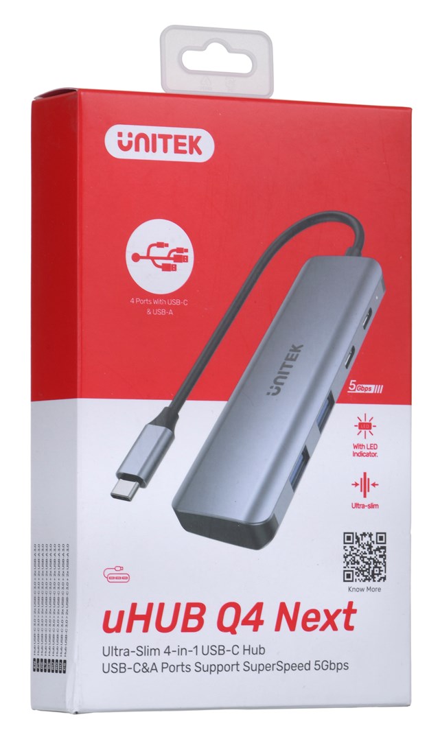 USB Hub USB-C Unitek uHUB Q4 Next 4-në-1, i hirtë